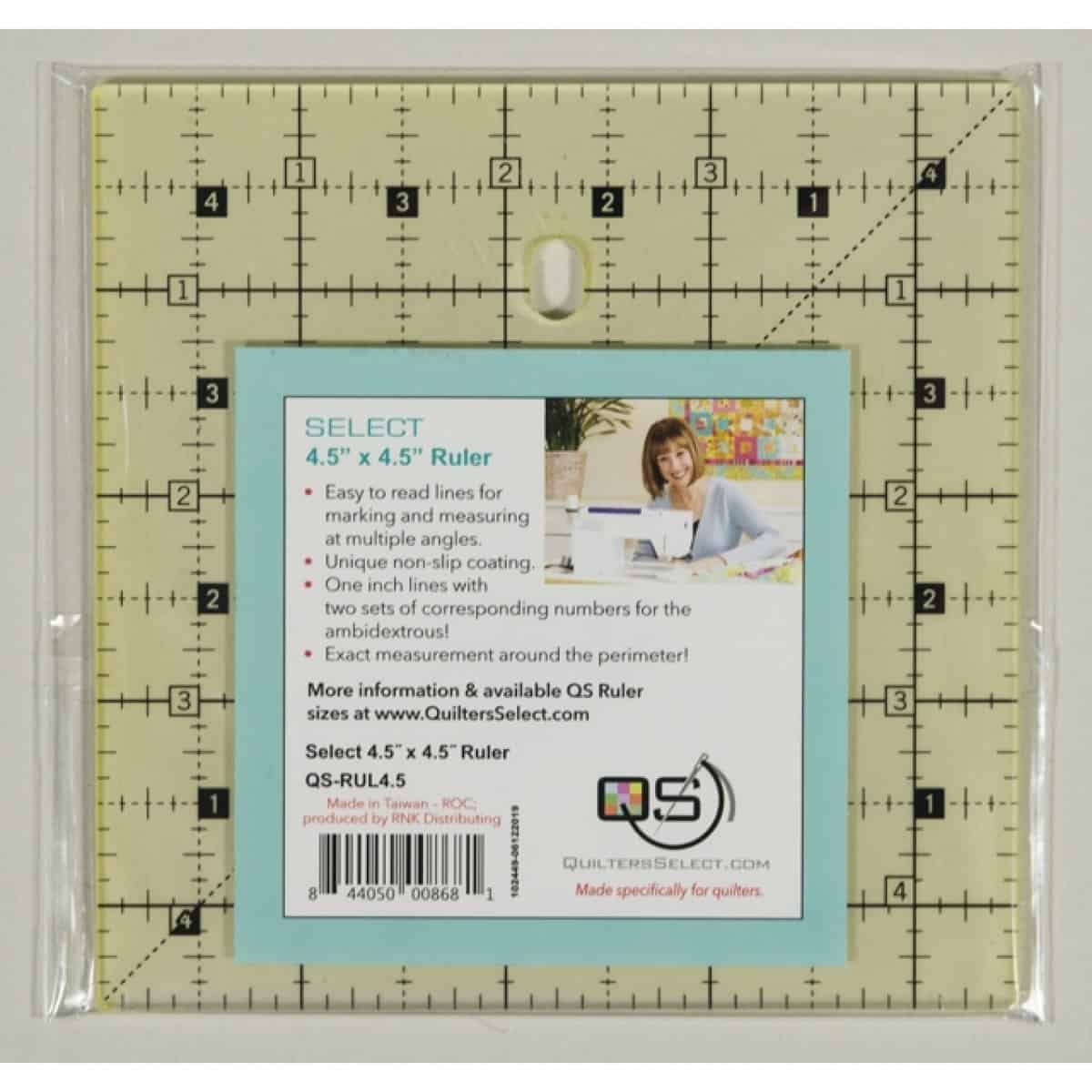 Ruler Quilter's Select - Non Slip Deluxe Quilting Ruler 4.5 X 4.5 QS RUL4.5  - 844050008681