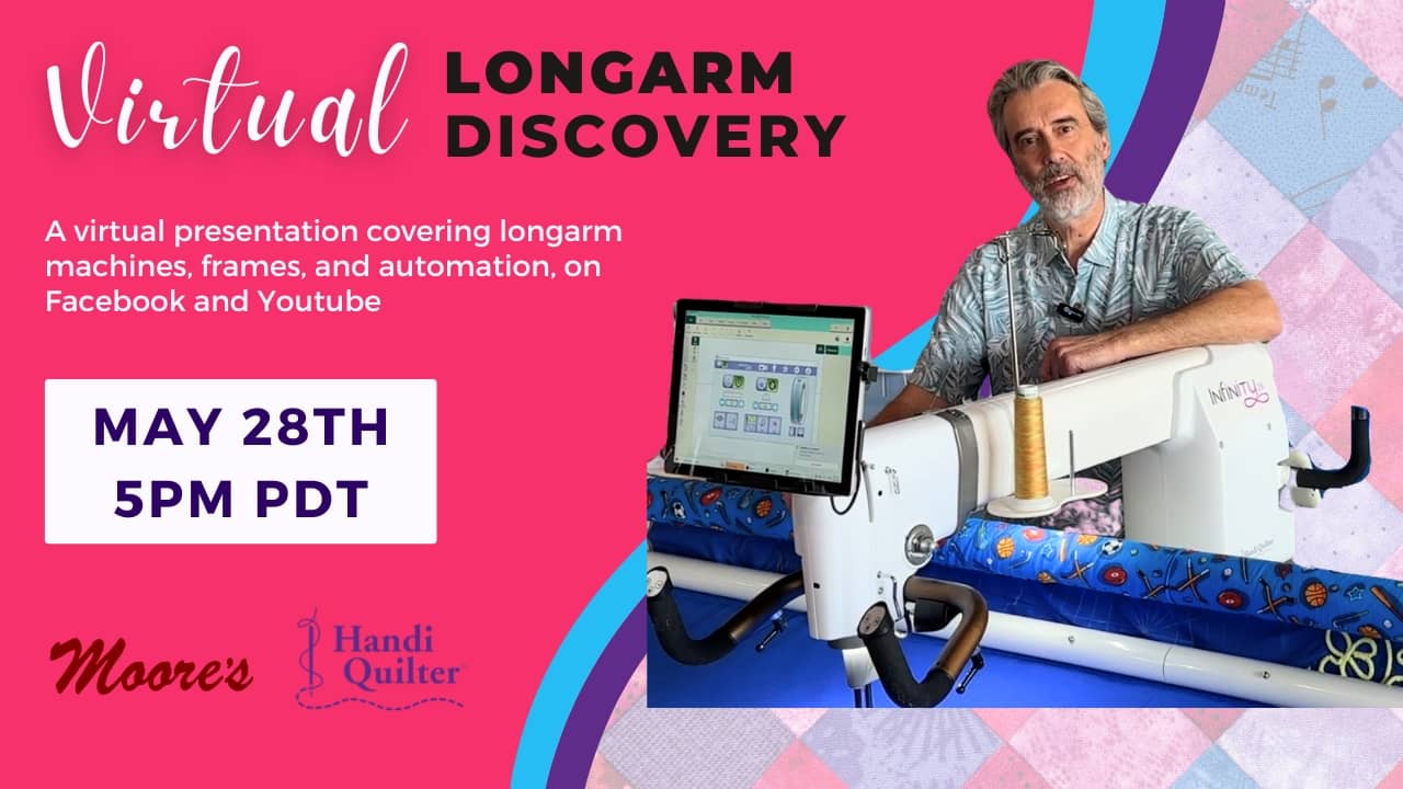 Info card for Handi Quilter Longarm Discovery virtual event
