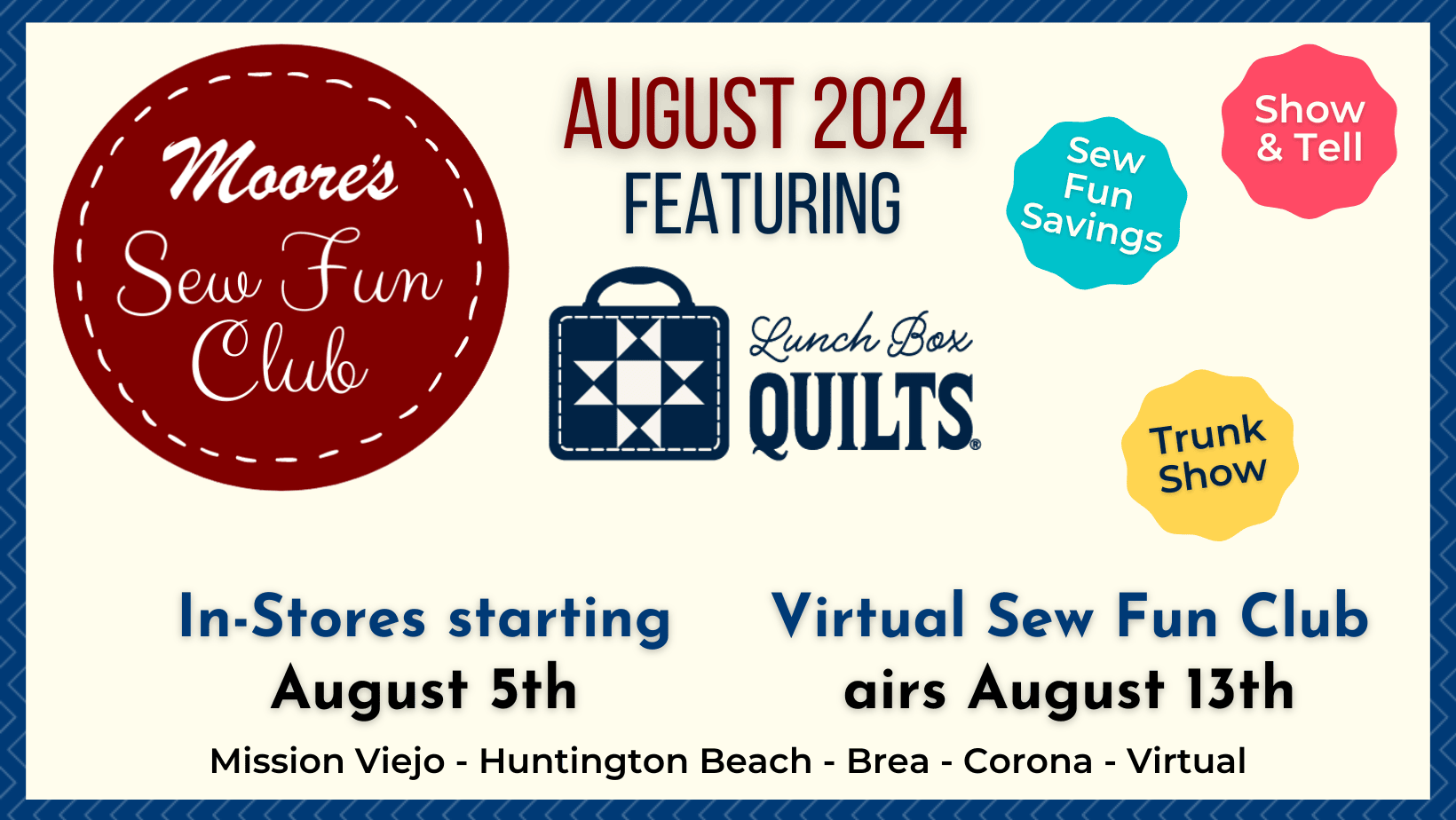 Sew Fun Club August Info Card feature Lunch Box Quilts