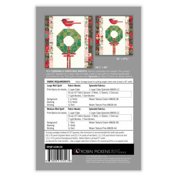 Robin Pickens Cardinal's Christmas Wreath design details